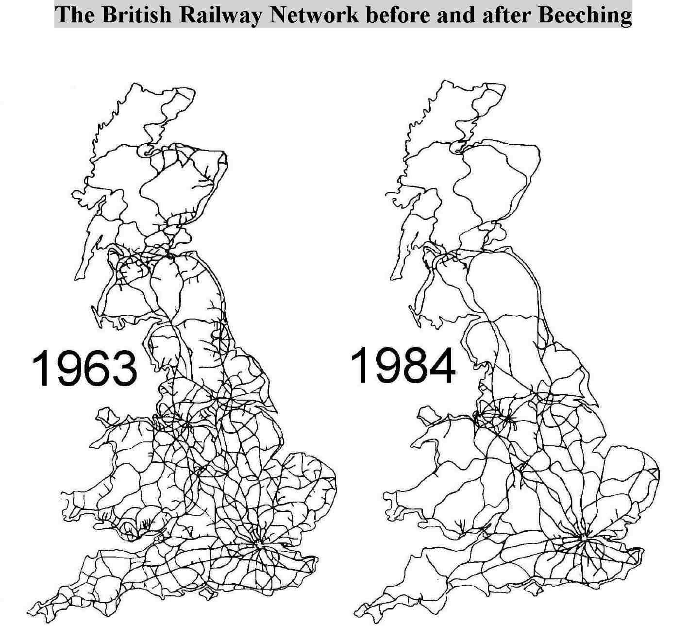 British railway network before and after Beeching